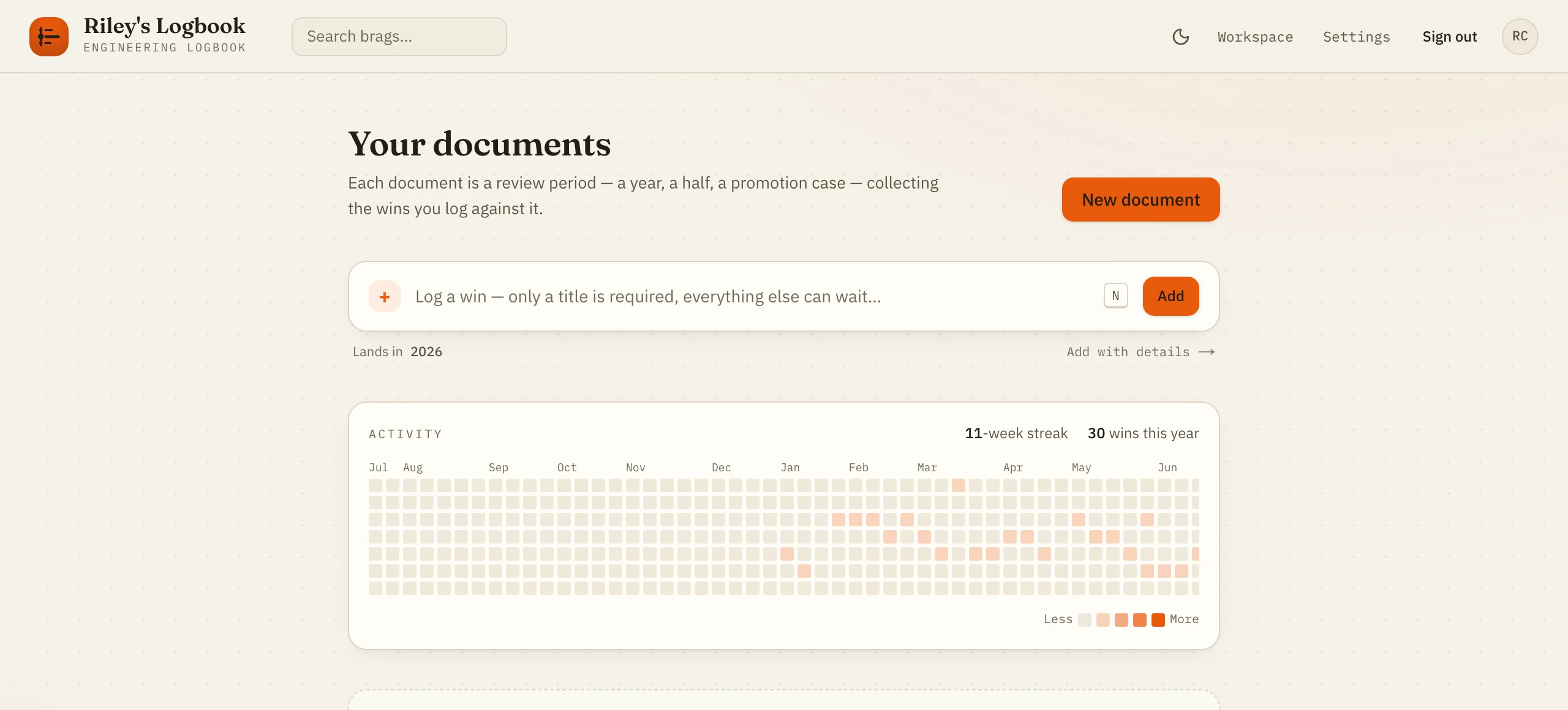 The dashboard heatmap and week streak